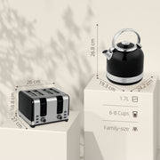 Black Polished Metal Cordless Kettle and Toaster Set for Modern Kitchens by HOMCOM