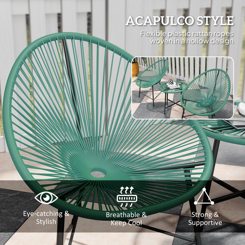 Acapulco Garden Bistro Set for 2 with Chairs and Glass Table for Small Spaces, Green