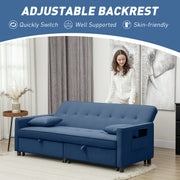 Blue Three Seater Velvet Feel Sofa Bed Comfortable and Stylish by HOMCOM