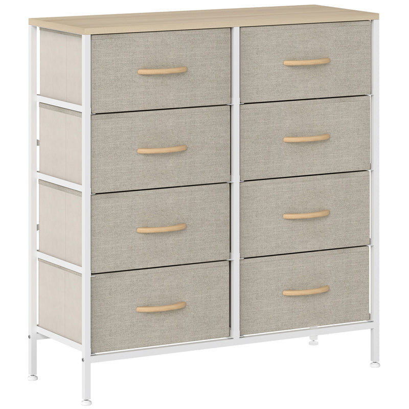 Industrial Style Chest of Drawers with 8 Fabric Storage Units and Wooden Top for Bedroom Maple Wood Effect