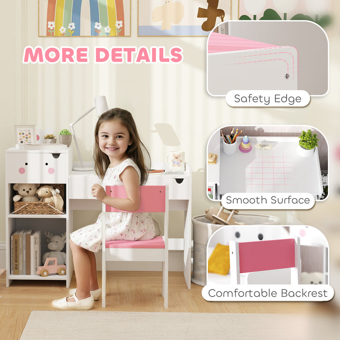 White Rabbit Themed Kids Desk and Chair Set with Storage for Ages 3-6 by AIYAPLAY