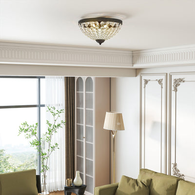 2 Light Flush Mount Crystal Chandelier with 168 Beads Ideal for Lounge or Bedroom, Black Homcom
