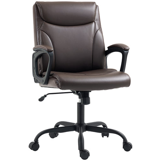 Brown Faux Leather Executive Office Chair With Adjustable Height and Swivel Wheels by HOMCOM