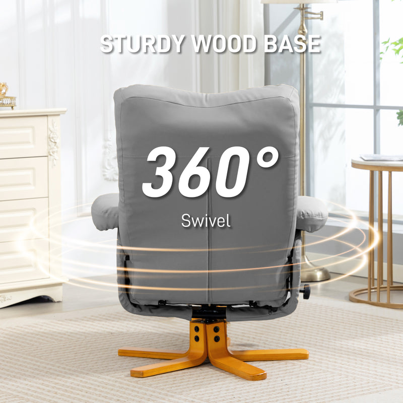 Recliner Swivel Chair with Footstool and Storage for Living Room Comfort, Light Grey