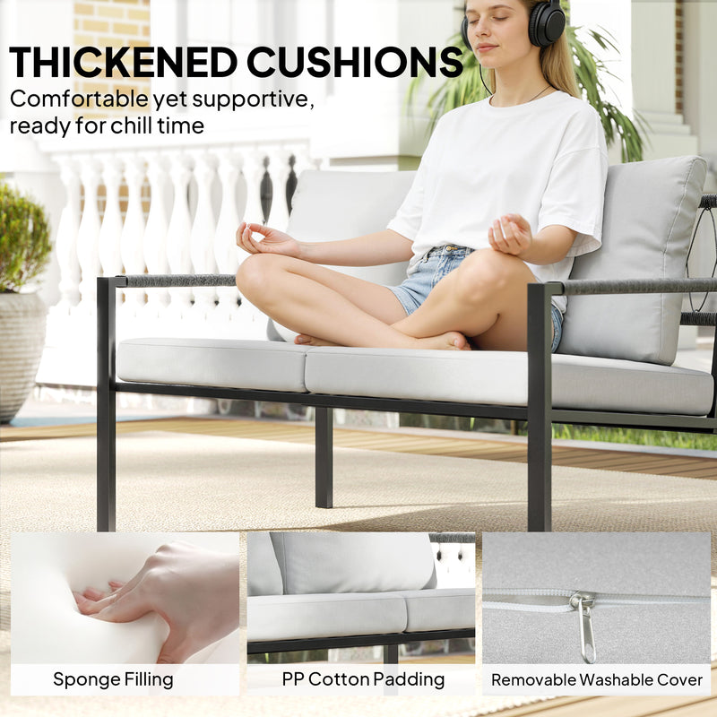 5 Piece Garden Sofa Set With Cushioned Chairs and Coffee Tables for Patio Light Grey