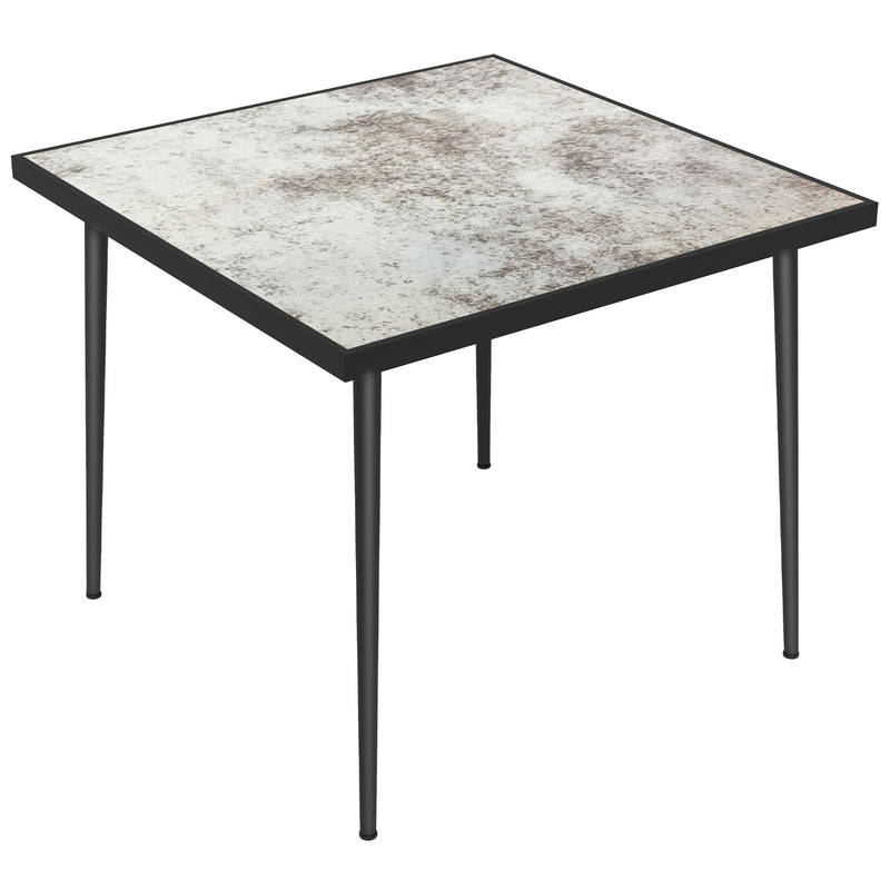 Grey Square Garden Table For 4 With Marble Effect Glass Top And Steel Frame Patio Use