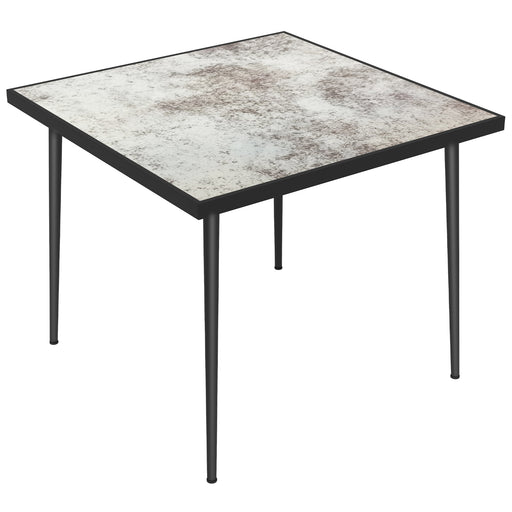 Grey Square Garden Table For 4 With Marble Effect Glass Top And Steel Frame Patio Use