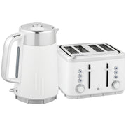 Electric Kettle and 4 Slice Toaster Set with Rapid Boil and Browning Control, White