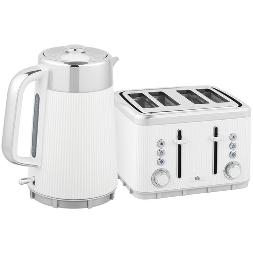Electric Kettle and 4 Slice Toaster Set with Rapid Boil and Browning Control, White