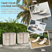 Set of 2 Foldable Sun Loungers with Reading Hole and Adjustable Backrest for Garden Beige AOSOM