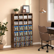 Adjustable CD Storage Cabinet With Multiple Shelves Ideal For Home Office Rustic Brown AOSOM