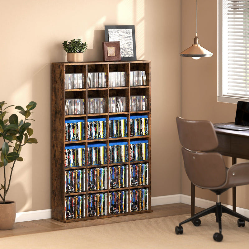 Adjustable CD Storage Cabinet With Multiple Shelves Ideal For Home Office Rustic Brown AOSOM