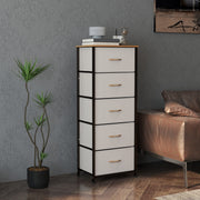 Cream White Fabric Chest of Drawers with 5 Storage Drawers and Wooden Top by HOMCOM