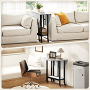 Folding Dining Table with Storage Shelf for Small Spaces on Wheels White Marble AOSOM