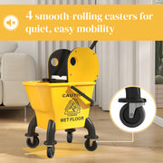 Yellow 26 Litre Mop Bucket with Wringer and Mop for Commercial Cleaning by Outsunny AOSOM