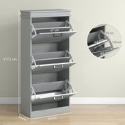 Three Drawer Slimline Shoe Storage Cabinet For Hallway Or Entryway, Grey