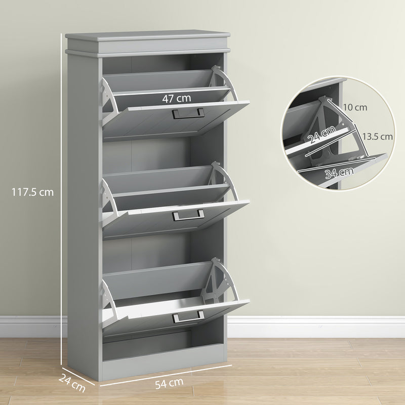 Three Drawer Slimline Shoe Storage Cabinet For Hallway Or Entryway, Grey