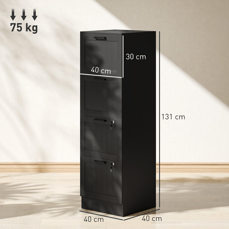 4 Drawer Lockable Filing Cabinet With Adjustable File Bars For Office Organisation Black