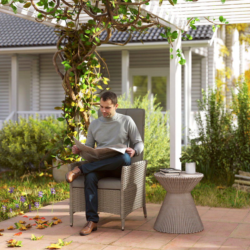 Grey Rattan Garden Recliner Chair With Adjustable Backrest and Cushion by Outsunny