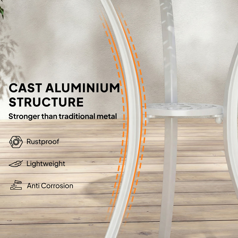 Garden Bistro Set for Small Patios with Parasol Hole, Weather-Resistant Cast Aluminium White