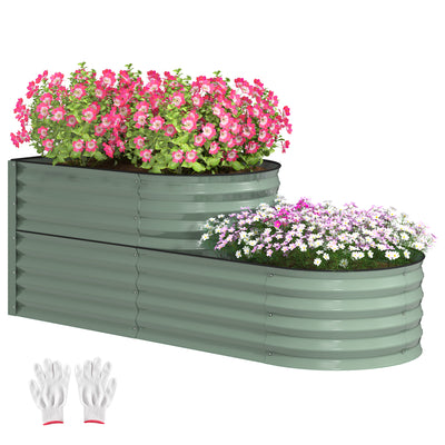 Light Green Two Tier Galvanised Steel Garden Planter for Outdoor Plants by Outsunny