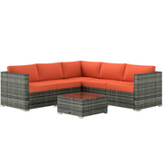 Four Piece Rattan Sofa Set with Cushions in Orange and Grey by Outsunny