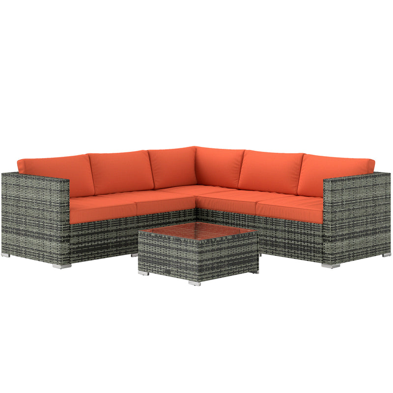 Four Piece Rattan Sofa Set with Cushions in Orange and Grey by Outsunny