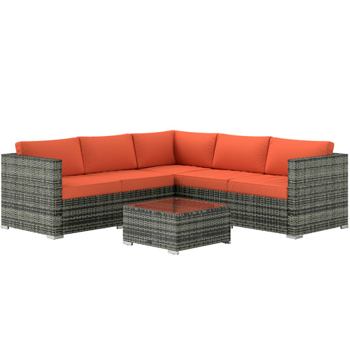 Four Piece Rattan Sofa Set with Cushions in Orange and Grey by Outsunny