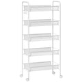 Five Tier Steel Mesh Storage Trolley With Rolling Wheels For Home Organisation, White