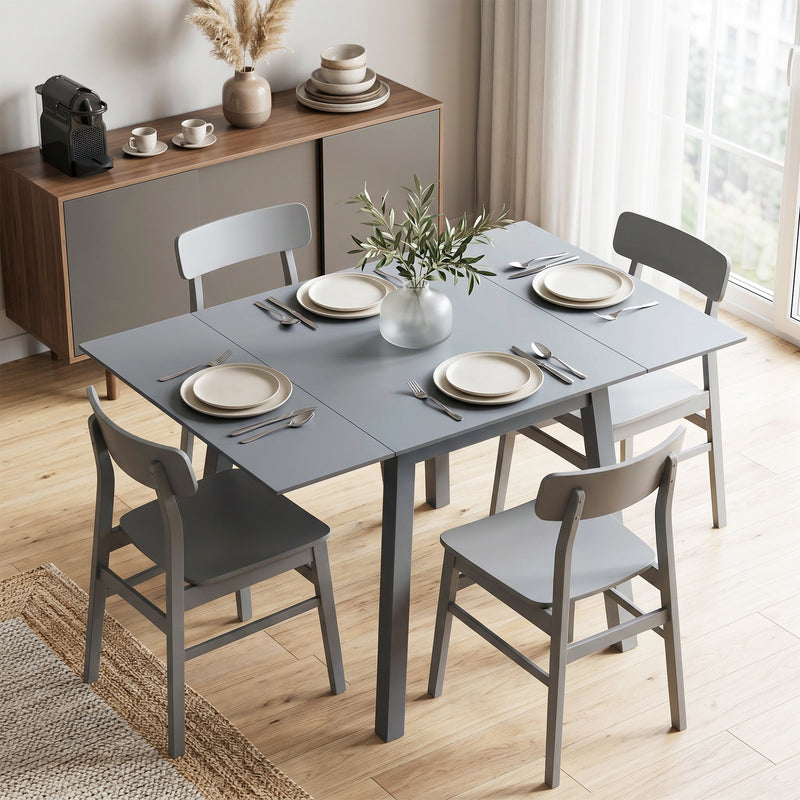 Folding Drop Leaf Dining Table for Small Kitchens Seats 4 Space Saving Pine Wood Grey