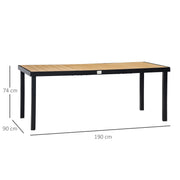 Large Aluminium Rectangular Garden Dining Table for 8 People Faux Wood Top Patio Table 190cm by Outsunny