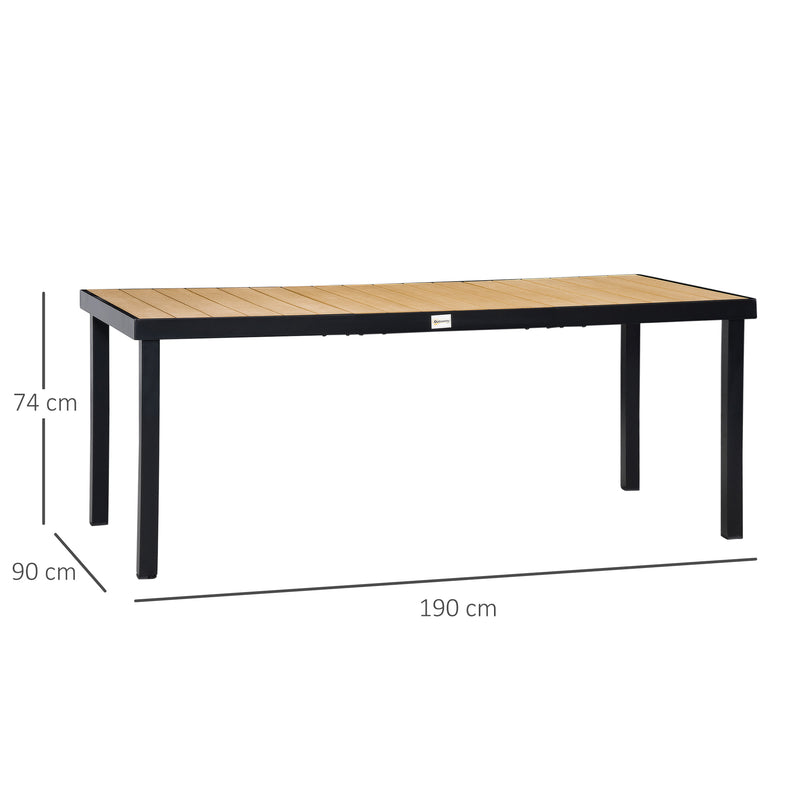 Large Aluminium Rectangular Garden Dining Table for 8 People Faux Wood Top Patio Table 190cm by Outsunny