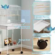 White Bird Cage with Stand and Storage for Budgies Canaries Finches Easy Clean Tray