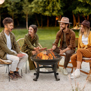 Outsunny Outdoor Fire Pit, Firepit with Mesh Lid, Poker, for Camping, Bonfire, Picnic, Black AOSOM