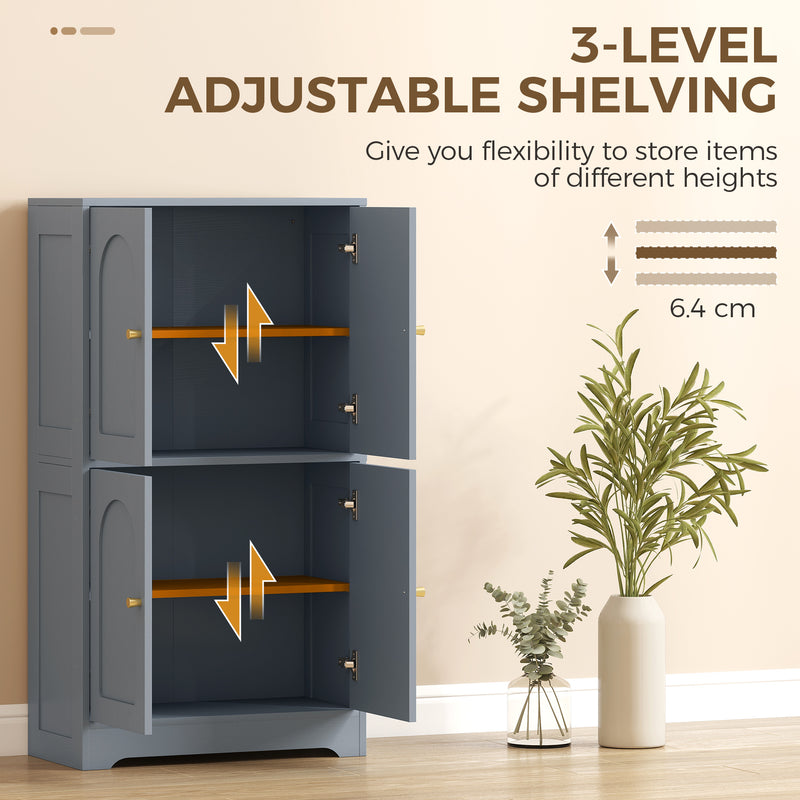 Pantry Storage Cabinet with Adjustable Shelves for Kitchen or Bathroom Organisation Grey AOSOM