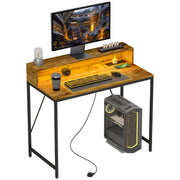 100cm Gaming Desk with LED Lights and Power Outlets Rustic Brown by HOMCOM