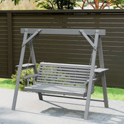 Wooden Garden Swing Bench with Side Tables for Relaxing Outdoors Seats 3 Fir Wood, Dark Grey Outsunny