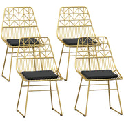 Set of 4 Metal Dining Chairs with Velvet Cushions and Cut Out Back for Kitchen, Gold Tone