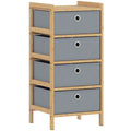 Slim Chest of Drawers for Small Bedroom Storage with Bamboo Frame and Fabric Drawers Natural AOSOM
