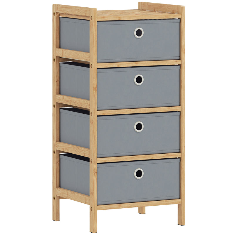 Slim Chest of Drawers for Small Bedroom Storage with Bamboo Frame and Fabric Drawers Natural AOSOM