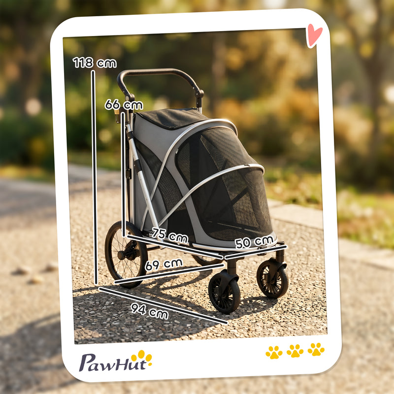 Dog Stroller for Easy Walks with Quick Fold and Mesh Windows Grey Silver Pawhut