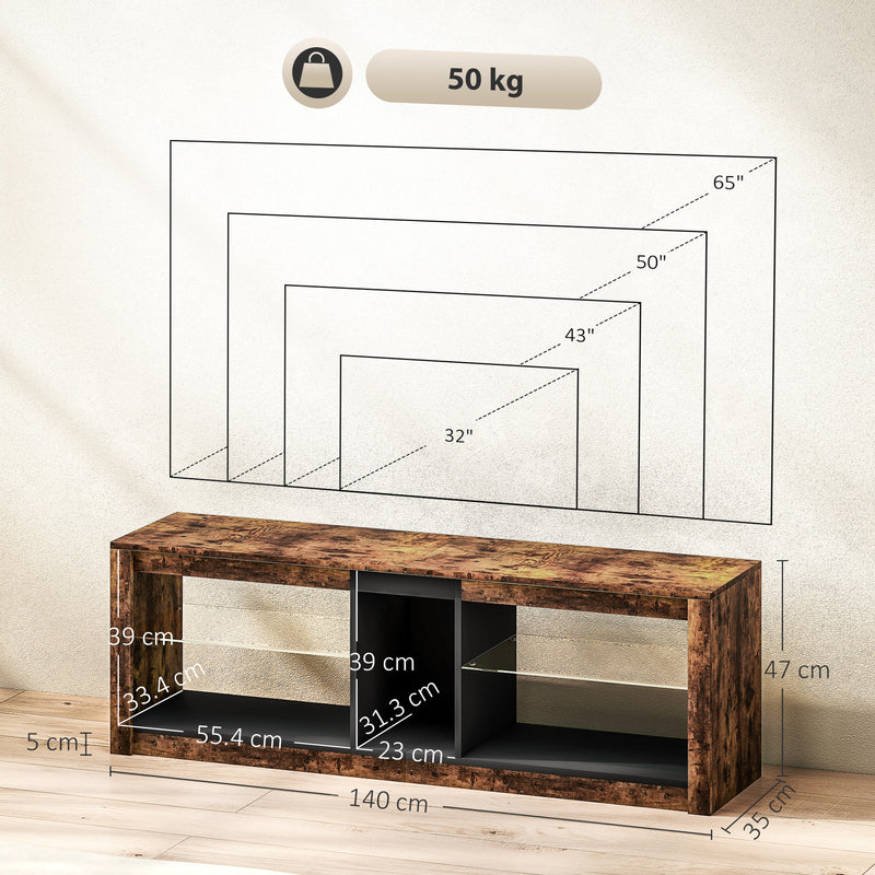 LED TV Stand Cabinet With Remote Control And Storage For TVs Up To 65 Inches Rustic Brown