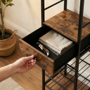 Slim Wine Rack for Small Spaces with Bottle and Glass Storage Rustic Brown Black Homcom