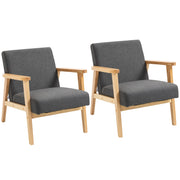 Set of 2 Upholstered Armchairs with Wooden Legs for Lounge Bedroom or Office Dark Grey