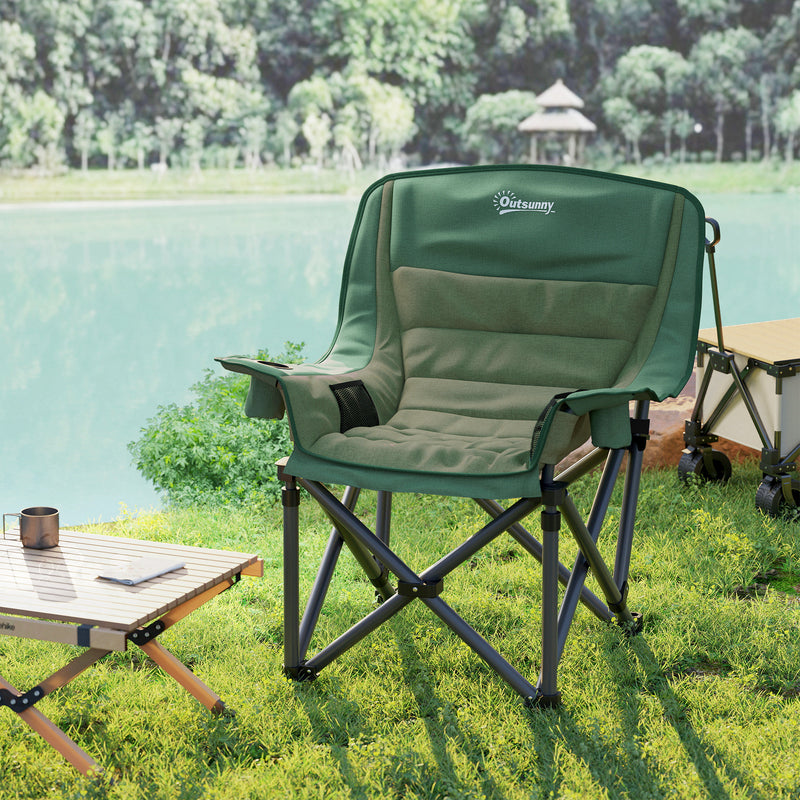 Folding Camping Chair with Padded Seat and Cup Holders for Garden or Outdoor Use Olive Green