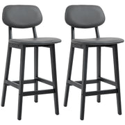 Set of 2 Faux Leather Bar Stools with Backs Solid Wood Legs for Kitchen Dark Grey