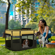 Foldable Dog Playpen with Storage Bag and Ground Stakes for Indoor and Outdoor Use, Yellow