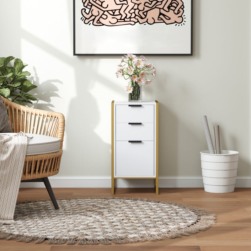 White Industrial 3 Drawer Chest of Drawers with Metal Frame for Bedroom and Living Room by HOMCOM