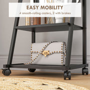 Full Length Dressing Mirror on Wheels with Adjustable Angle and Storage Shelves, White