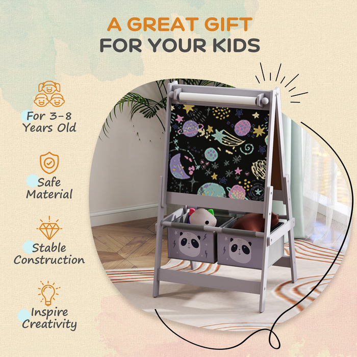 Grey 3-in-1 Kids Art Easel with Paper Roll and Storage by AIYAPLAY